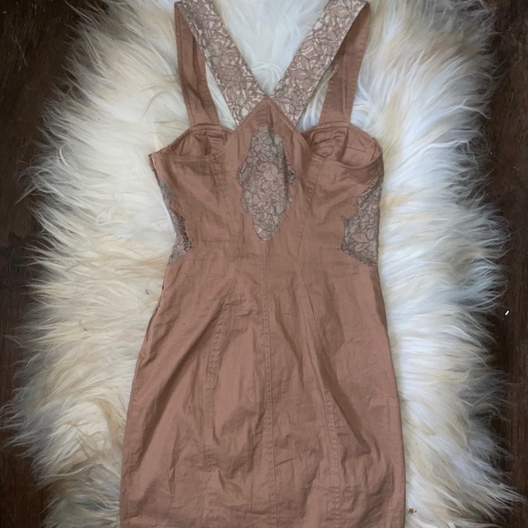 90s Brown Lace Tight Fitting Dress Bustiers Cup - Picture 4 of 6